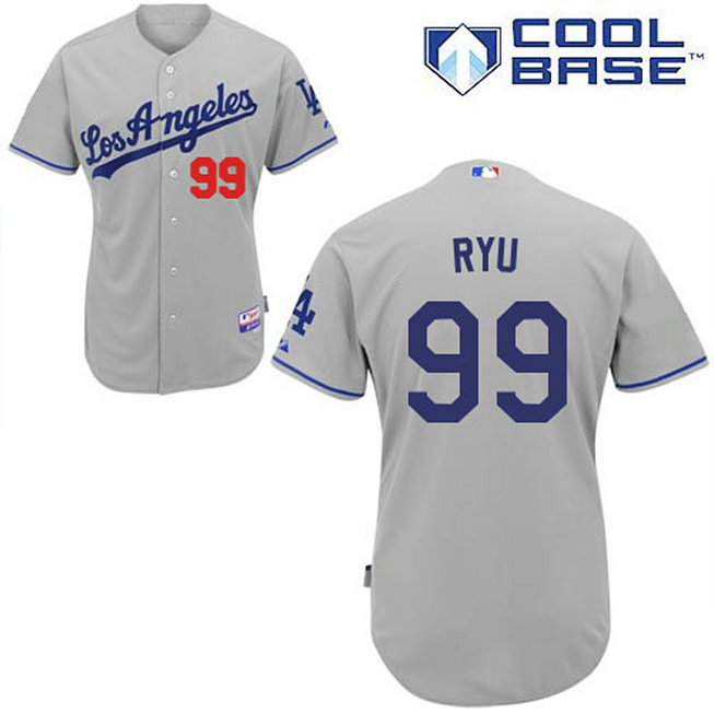 Los Angeles Dodgers #99 Hyun-Jin Ryu Authentic Grey Away Cool Base Jersey Los Angeles Dodgers #99 Hyun-Jin Ryu Authentic Grey Away Cool Base Jersey