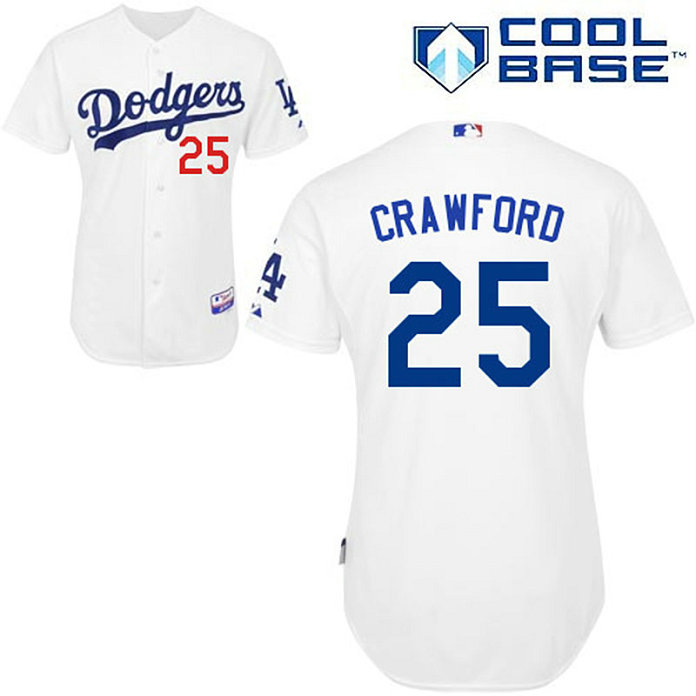 Los Angeles Dodgers #25 Carl Crawford Authentic White Home Cool Base Jersey Los Angeles Dodgers #25 Carl Crawford Authentic White Home Cool Base Jersey