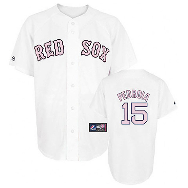 Boston Red Sox #15 Dustin Pedroia White (Pink No.) WoFashion Jersey Boston Red Sox #15 Dustin Pedroia White (Pink No.) WoFashion Jersey