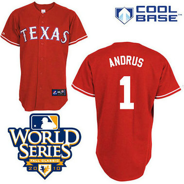Texas Rangers #1 Elvis Andrus Red Cool Base 2010 World Series Patch Jersey Texas Rangers #1 Elvis Andrus Red Cool Base 2010 World Series Patch Jersey
