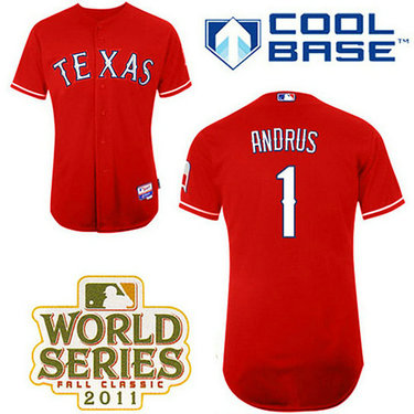 Texas Rangers #1 Elvis Andrus Red Alternate 1 Cool Base 2011 World Series Patch Jersey Texas Rangers #1 Elvis Andrus Red Alternate 1 Cool Base 2011 World Series Patch Jersey
