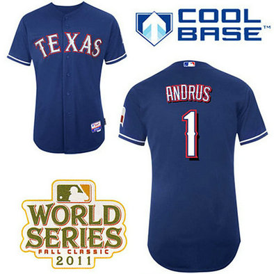 Texas Rangers #1 Elvis Andrus Blue Alternate 2 Cool Base 2011 World Series Patch Jersey Texas Rangers #1 Elvis Andrus Blue Alternate 2 Cool Base 2011 World Series Patch Jersey