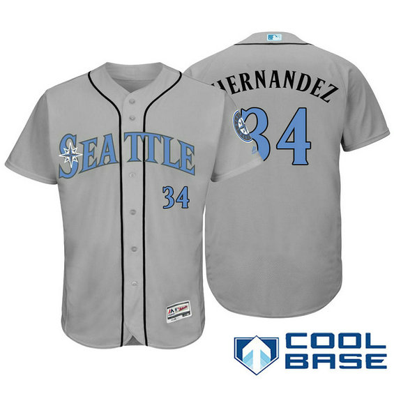 Seattle Mariners #34 Felix Hernandez Grey Fashion 2016 Father's Day Cool Base Jersey Seattle Mariners #34 Felix Hernandez Grey Fashion 2016 Father's Day Cool Base Jersey