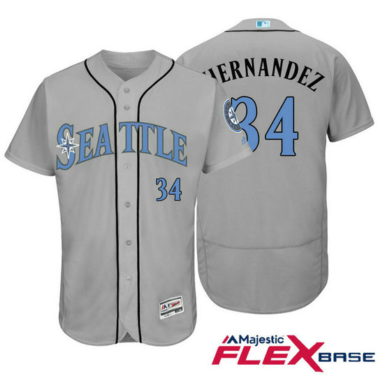 Seattle Mariners #34 Felix Hernandez Grey Fashion 2016 Father's Day Flex Base Jersey Seattle Mariners #34 Felix Hernandez Grey Fashion 2016 Father's Day Flex Base Jersey