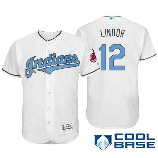 Cleveland Indians #12 Francisco Lindor White Fashion 2016 Father's Day Cool Base Jersey