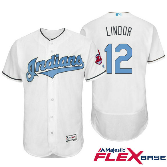 Cleveland Indians #12 Francisco Lindor White Fashion 2016 Father's Day Flex Base Jersey