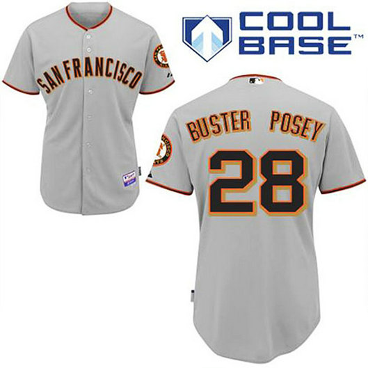 San Francisco Giants #28 Buster Posey Grey Away Cool Base Jersey
