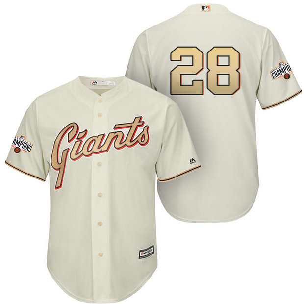 San Francisco Giants #28 Buster Posey Cream Cool Base Player Gold Jersey