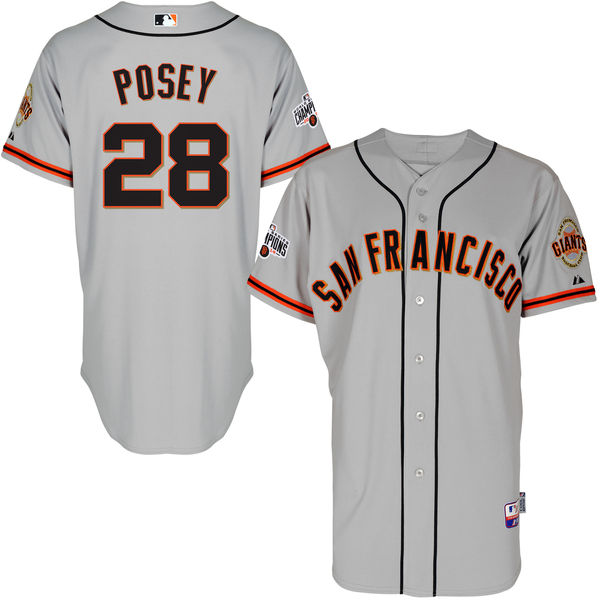 San Francisco Giants Buster Posey Grey Road Authentic Cool Base Jersey with 2014 World Series Champions Patch San Francisco Giants Buster Posey Grey Road Authentic Cool Base Jersey with 2014 World Series Champions Patch