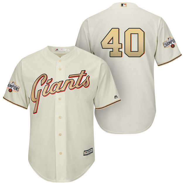 San Francisco Giants #40 Madison Bumgarner Cream Cool Base Player Gold Jersey San Francisco Giants #40 Madison Bumgarner Cream Cool Base Player Gold Jersey
