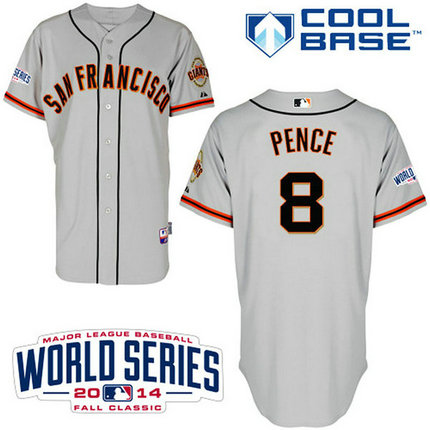 San Francisco Giants #8 Hunter Pence Authentic Grey RoadW/2014 World Series Cool Base Jersey