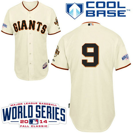 San Francisco Giants #9 Brandon Belt Authentic Cream HomeW/2014 World Series Cool Base Jersey