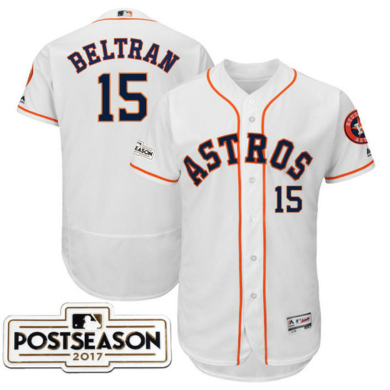 Houston Astros Carlos Beltran #15 White 2017 Postseason Patch Flex Base Jersey