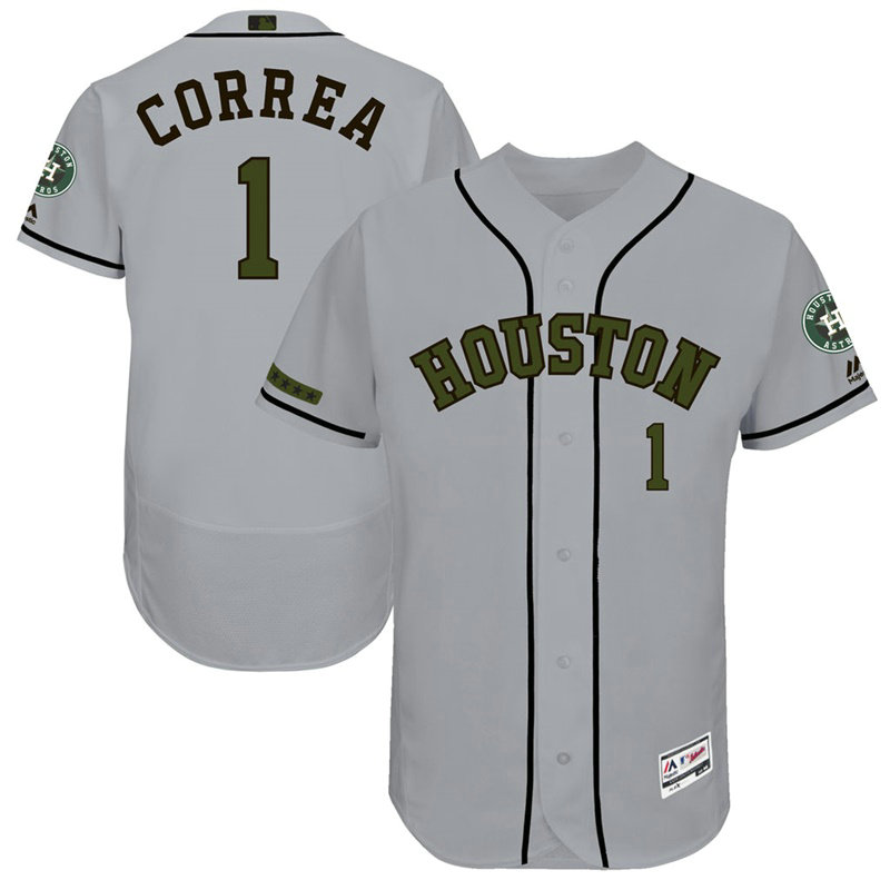 Carlos Correa #1 Houston Astros 2017 Memorial Day Grey Flex Base Jersey