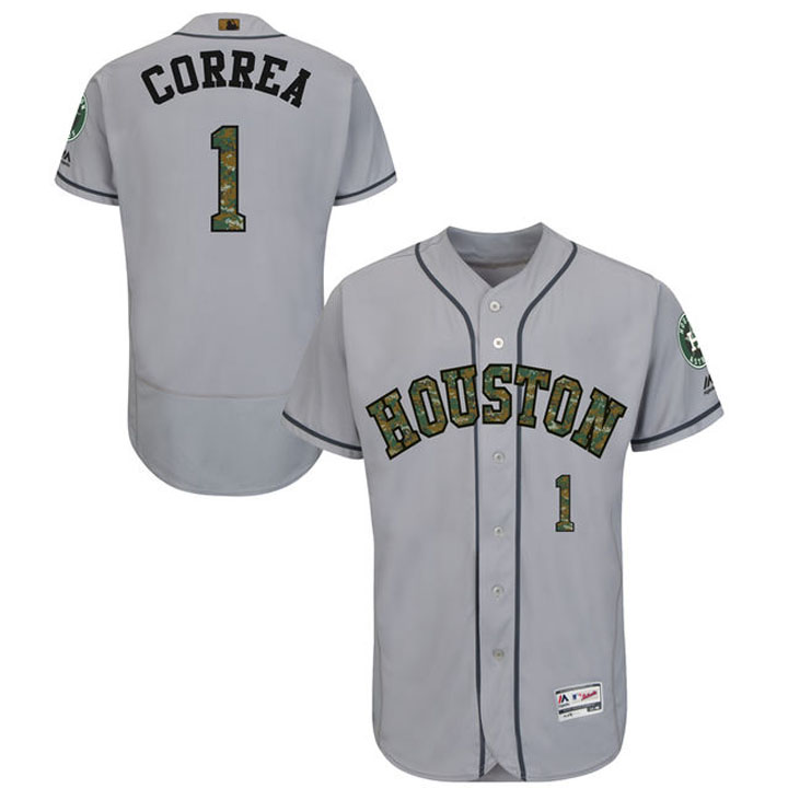 Houston Astros Carlos Correa #1 Grey Camo Fashion 2016 Memorial Day Flex Base Jersey