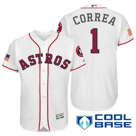 Houston Astros #1 Carlos Correa White Stars & Stripes 2016 Independence Day Cool Base Jersey Houston Astros #1 Carlos Correa White Stars & Stripes 2016 Independence Day Cool Base Jersey