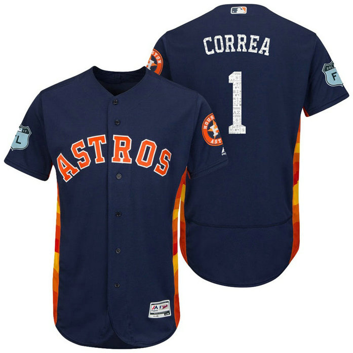 Houston Astros Carlos Correa #1 Navy 2017 Spring Training Grapefruit League Patch Authentic Collection Flex Base Jersey Houston Astros Carlos Correa #1 Navy 2017 Spring Training Grapefruit League Patch Authentic Collection Flex Base Jersey