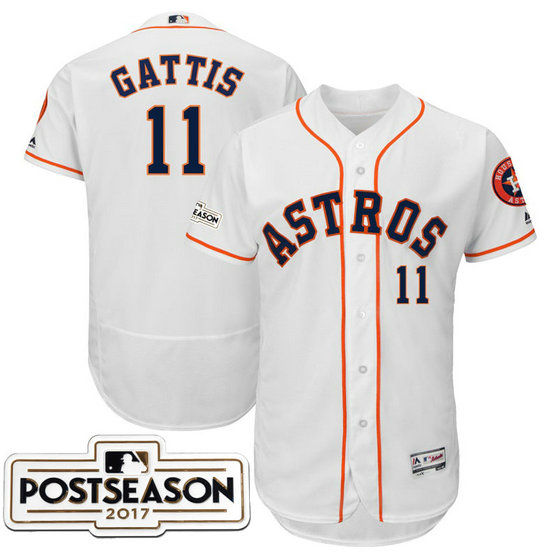 Houston Astros Evan Gattis #11 White 2017 Postseason Patch Flex Base Jersey