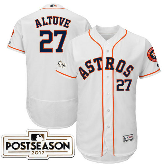 Houston Astros Jose Altuve #27 White 2017 Postseason Patch Flex Base Jersey Houston Astros Jose Altuve #27 White 2017 Postseason Patch Flex Base Jersey