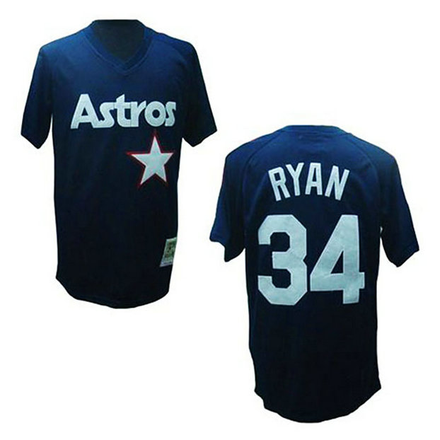 Houston Astros #34 Nolan Ryan Blue Throwback Jersey