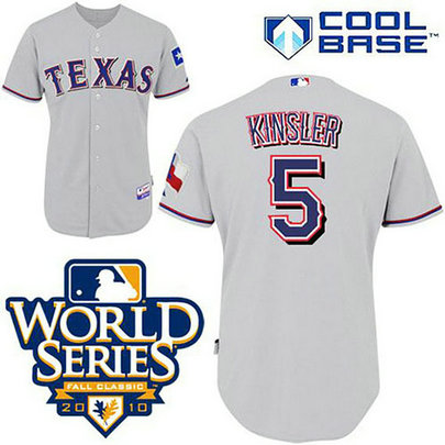 Texas Rangers #5 Ian Kinsler Grey Cool Base 2010 World Series Patch Jersey Texas Rangers #5 Ian Kinsler Grey Cool Base 2010 World Series Patch Jersey