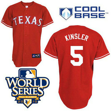 Texas Rangers #5 Ian Kinsler Red Cool Base 2010 World Series Patch Jersey Texas Rangers #5 Ian Kinsler Red Cool Base 2010 World Series Patch Jersey