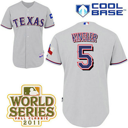 Texas Rangers #5 Ian Kinsler Grey Road Cool Base 2011 World Series Patch Jersey Texas Rangers #5 Ian Kinsler Grey Road Cool Base 2011 World Series Patch Jersey