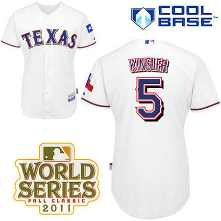 Texas Rangers #5 Ian Kinsler White Home Cool Base 2011 World Series Patch Jersey Texas Rangers #5 Ian Kinsler White Home Cool Base 2011 World Series Patch Jersey