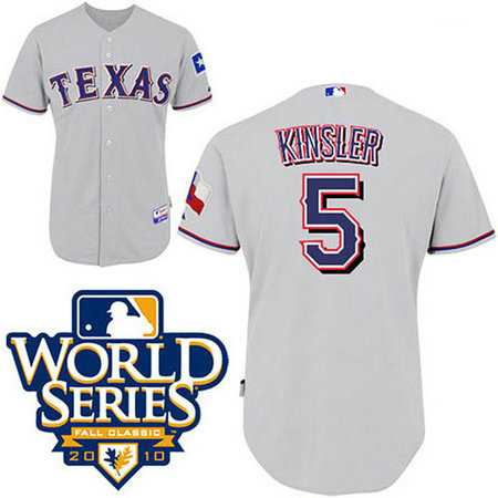 YOUTH Texas Rangers #5 Ian KinslerGrey Cool Base 2010 World Series Patch Jersey YOUTH Texas Rangers #5 Ian KinslerGrey Cool Base 2010 World Series Patch Jersey