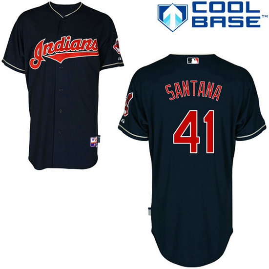 Cleveland Indians #41 Carlos Santana Authentic Navy Blue Alternate Cool Base Jersey