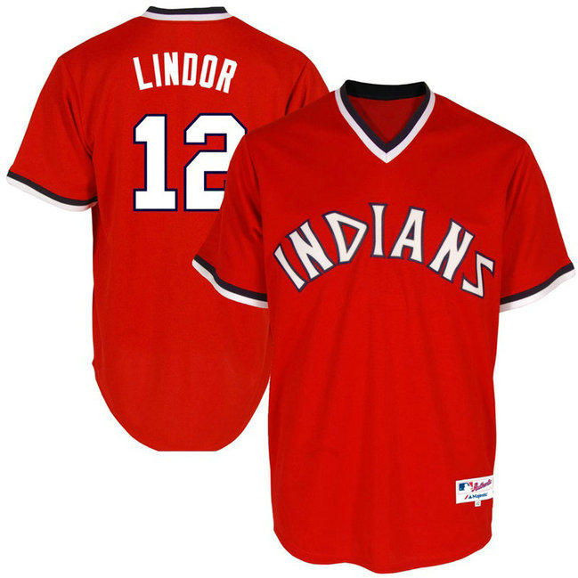 Cleveland Indians #12 Francisco Lindor Red Throwback Turn Back the Clock Authentic Player Jersey
