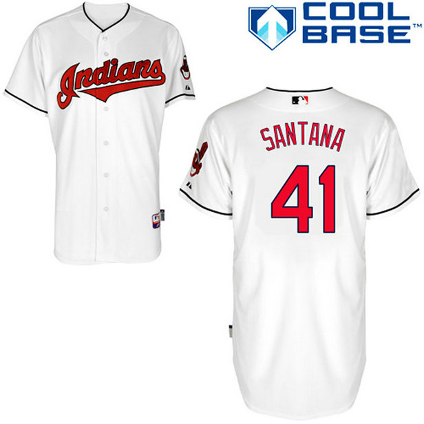 Cleveland Indians #41 Carlos Santana Authentic White Home Cool Base Jersey