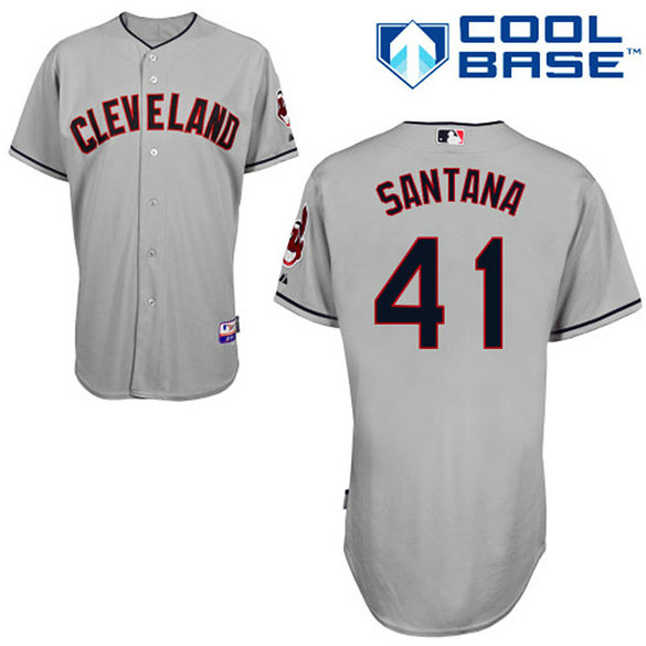 Cleveland Indians #41 Carlos Santana Authentic Grey Away Cool Base Jersey