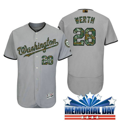 Washington Nationals Jayson Werth #28 Grey Camo Fashion 2016 Memorial Day Flex Base Jersey