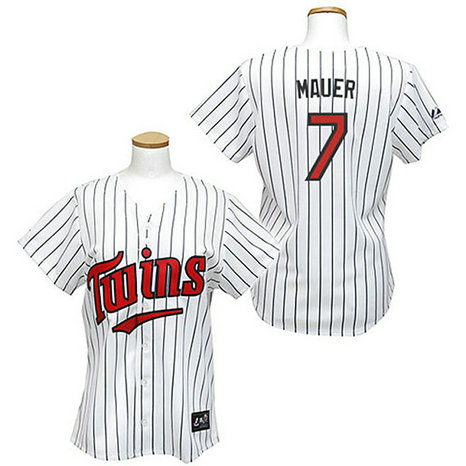 Women - Minnesota Twins #7 Joe Mauer White Blue StripFashion Jersey Women - Minnesota Twins #7 Joe Mauer White Blue StripFashion Jersey