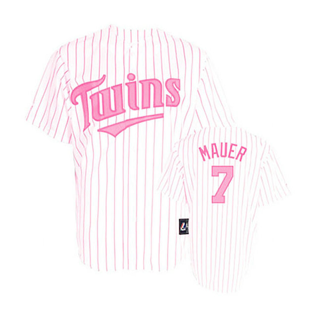 Women - Minnesota Twins #7 Joe Mauer White(Pink Strip)Fashion Jersey Women - Minnesota Twins #7 Joe Mauer White(Pink Strip)Fashion Jersey