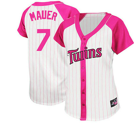 Women - Minnesota Twins #7 Joe Mauer White/Pink Splash Fashion Jersey Women - Minnesota Twins #7 Joe Mauer White/Pink Splash Fashion Jersey