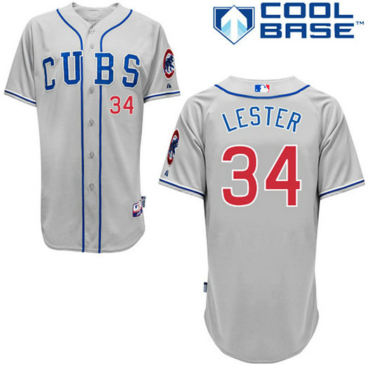 Chicago Cubs #34 Jon Lester Authentic Grey Road Alternate Cool Base Jersey