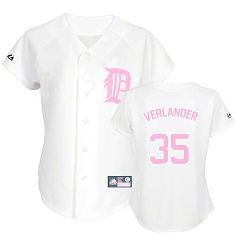 Detroit Tigers #35 Justin Verlander White (Pink No.) WoFashion Jersey