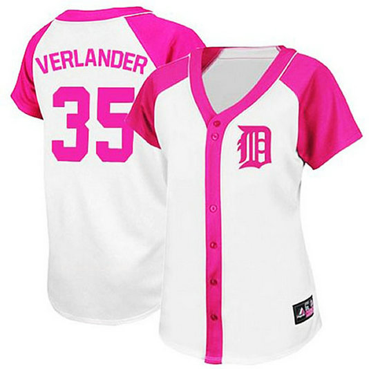 Detroit Tigers #35 Justin Verlander White/Pink Wo Splash Fashion Jersey