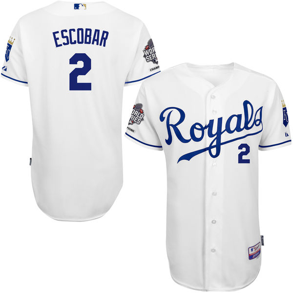 Kansas City Royals Alcides Escobar 2015 World Series Champions Patch White Authentic Cool Base Jersey