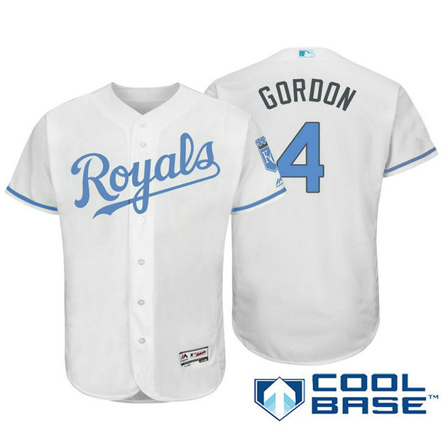 Kansas City Royals #4 Alex Gordon White Fashion 2016 Father's Day Cool Base Jersey Kansas City Royals #4 Alex Gordon White Fashion 2016 Father's Day Cool Base Jersey