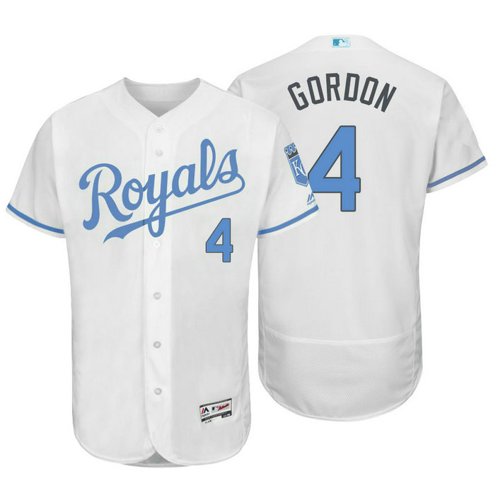 Kansas City Royals #4 Alex Gordon White Fashion 2016 Father's Day Flex Base Jersey