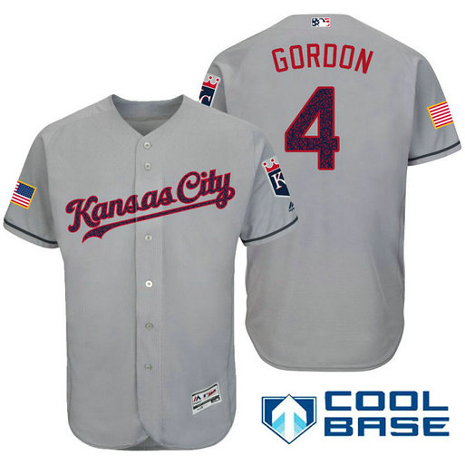 Kansas City Royals #4 Alex Gordon Grey Stars & Stripes 2016 Independence Day Cool Base Jersey Kansas City Royals #4 Alex Gordon Grey Stars & Stripes 2016 Independence Day Cool Base Jersey