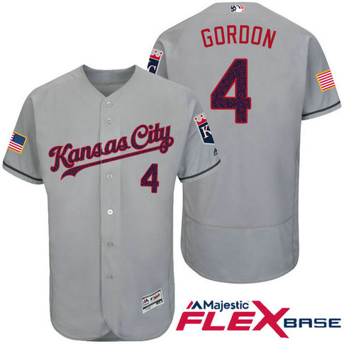 Kansas City Royals #4 Alex Gordon Grey Stars & Stripes 2016 Independence Day Flex Base Jersey Kansas City Royals #4 Alex Gordon Grey Stars & Stripes 2016 Independence Day Flex Base Jersey
