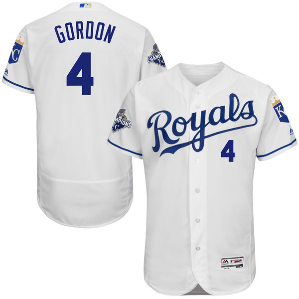 Kansas City Royals Alex Gordon #4 White World Series Commemorative Patch Flexbase Player Jersey Kansas City Royals Alex Gordon #4 White World Series Commemorative Patch Flexbase Player Jersey