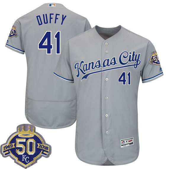 Kansas City Royals Danny Duffy #41 Grey 50th Anniversary Patch On-Field Flex Base Player Jersey Kansas City Royals Danny Duffy #41 Grey 50th Anniversary Patch On-Field Flex Base Player Jersey