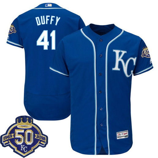 Kansas City Royals Danny Duffy #41 Royal 50th Anniversary Patch On-Field Flex Base Player Jersey Kansas City Royals Danny Duffy #41 Royal 50th Anniversary Patch On-Field Flex Base Player Jersey