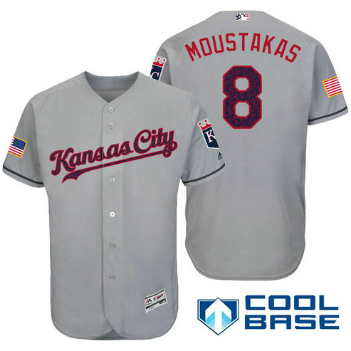 Kansas City Royals #8 Mike Moustakas Grey Stars & Stripes 2016 Independence Day Cool Base Jersey Kansas City Royals #8 Mike Moustakas Grey Stars & Stripes 2016 Independence Day Cool Base Jersey