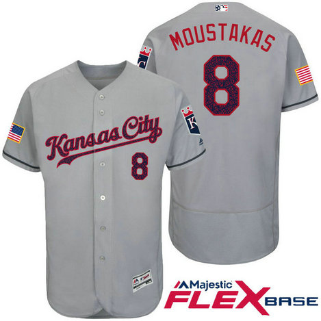 Kansas City Royals #8 Mike Moustakas Grey Stars & Stripes 2016 Independence Day Flex Base Jersey Kansas City Royals #8 Mike Moustakas Grey Stars & Stripes 2016 Independence Day Flex Base Jersey